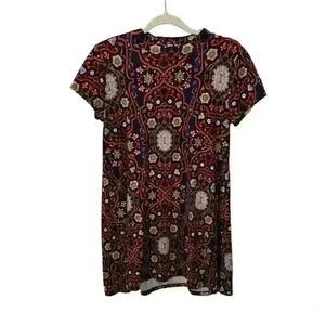 Pink Rose Womens L Multicolor T Shirt Dress Floral Knee Length Short Sleeve Boho